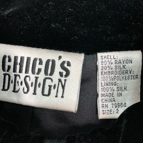Vintage Chico’s Embroidered Velvet Jacket Women’s Size L Silk Blend Full Zip - Picture 8 of 9
